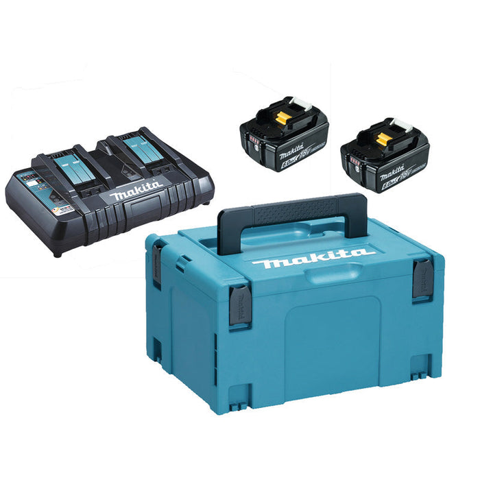 Energie-Set MAKITA 18 V Li-Ion (2 Akkus 6Ah + 1 Doppelladegerät) mit MAKPAC 3