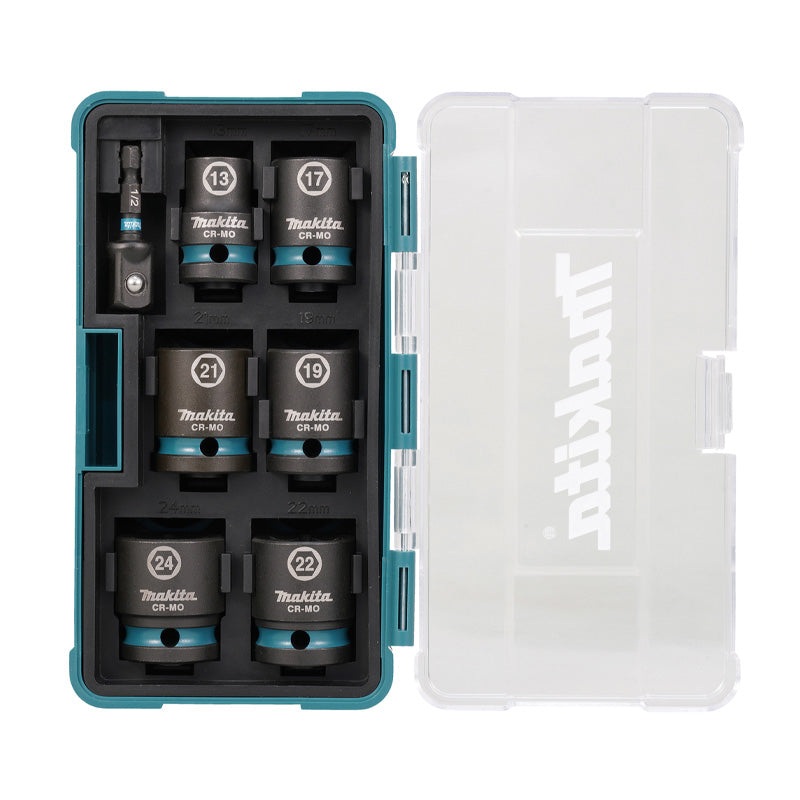 Koffer mit 6 Steckschlüsseleinsätzen MAKITA IMPACT BLACK + HEXA-Adapter 1/4''E-16592