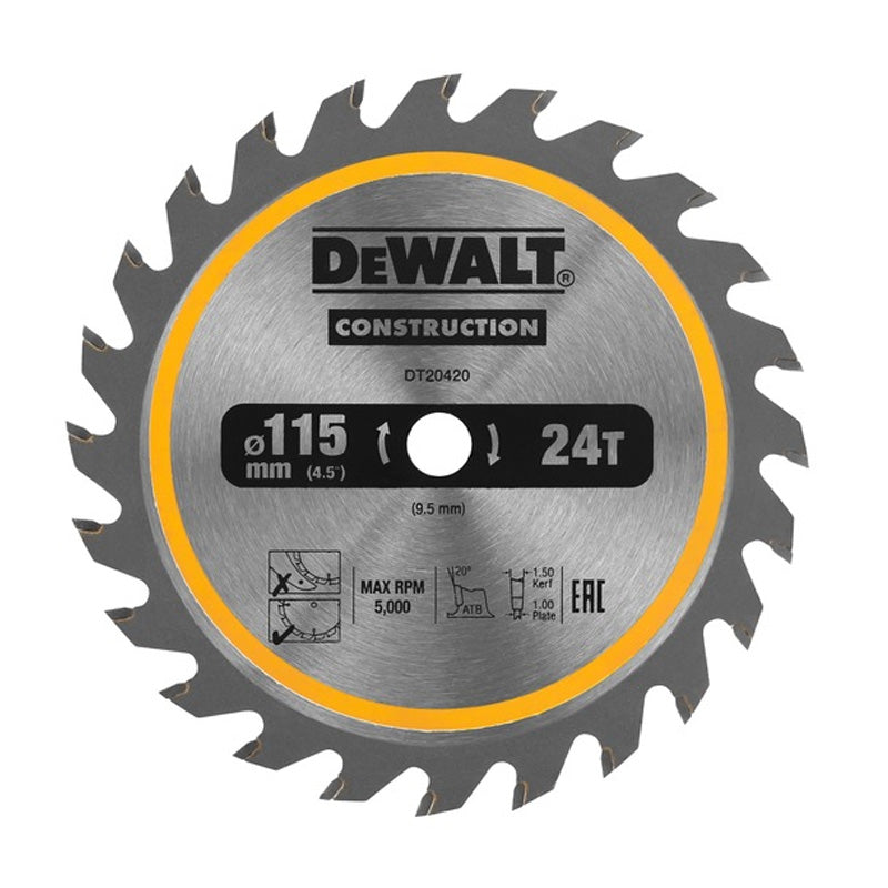 Akku-Kreissägeblatt DEWALT DT20420-QZ Hartmetall Construction Ø115x9,5 mm, 24 Zähne