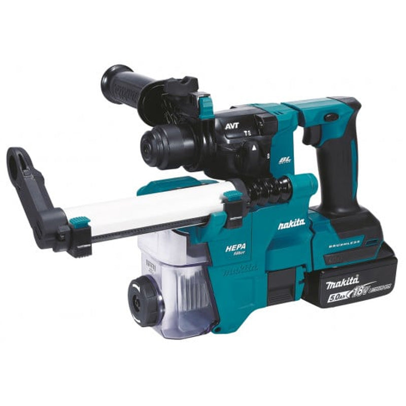 Akku-Bohrhammer SDS+ Brushless 2x5Ah 18V LXT ® MAKITA DHR183RTWJ + Absaugsystem + MAKPAC
