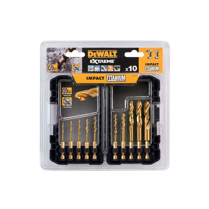 Kunststoffkoffer mit 10 Bohrern DEWALT DT50050-QZ HSS Titan Impact Ø 3-3,2-3,5-4-4,5-5-6-8-11-12 mm