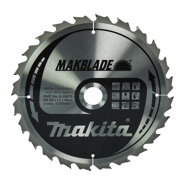 Hartmetall-Sägeblatt MAKITA MAKBLADE B-33679, für Tischkreissägen, 260/30/24 Holz