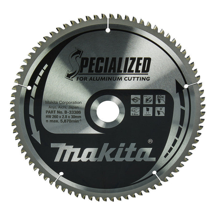 Hartmetall-Sägeblatt ''Specialized'' für Aluminium, für MAKITA Tischkreissägen B-33386, 260/30/80