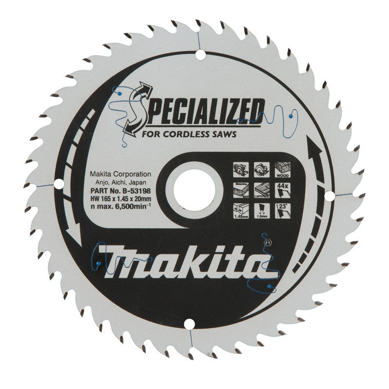 Kreissägeblatt MAKITA B-53198, spezielles TCT, 165 x 20 mm, 44 Z