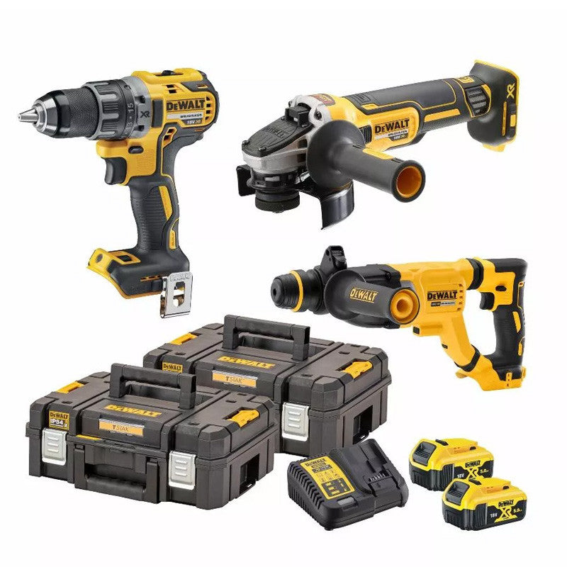 3er-Set SDS-plus Bohrhammer, 125-mm-Winkelschleifer und kompakter Akku-Bohrschrauber DEWALT DCK327P2T (DCH263 / DCG405 / DCD791)