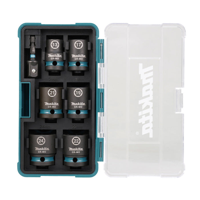 Koffer mit 6 Steckschlüsseleinsätzen MAKITA IMPACT BLACK + HEXA-Adapter 1/4''E-16592