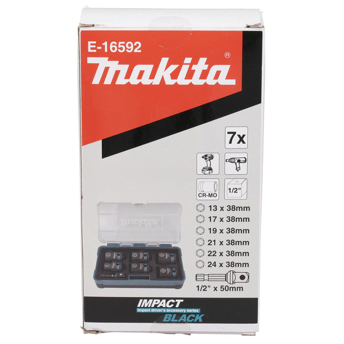 Koffer mit 6 Steckschlüsseleinsätzen MAKITA IMPACT BLACK + HEXA-Adapter 1/4''E-16592