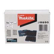 Koffer mit 9 Vierkant-Steckschlüsseleinsätzen 1/2" IMPACT BLACK Makita E-16570 von 8 bis 21mm