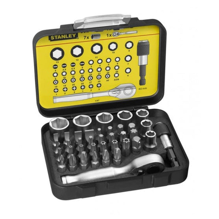 Schrauberbit-Set 1/4' 25mm + Ratschenschlüssel im Koffer - 39-teilig - Profi-Serie - STANLEY - 1-13-906