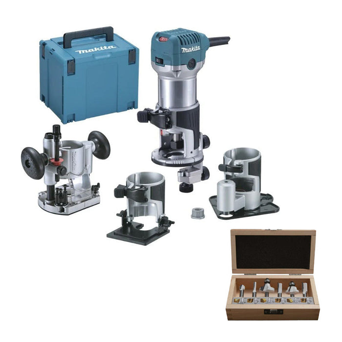 Set Oberfräse/Kantenfräse MAKITA RT0702CX3J + Fräserkoffer D-53540