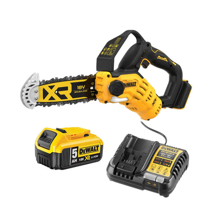 Akku-Astsäge 18V DEWALT DCMPS520P1-QW Brushless mit einem 5,0-Ah-Akku
