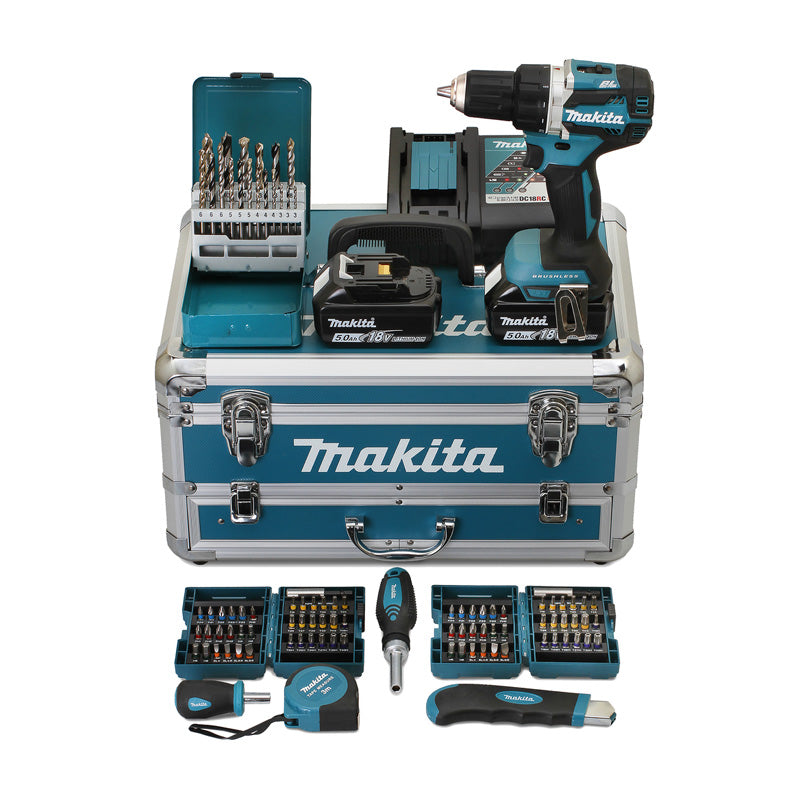 Akku-Bohrschrauber MAKITA DDF484RTX6 18 V - 5 Ah - Ø 13 mm + Koffer mit 96 Zubehörteilen + 2 Akkus LXT® 18V - 5Ah