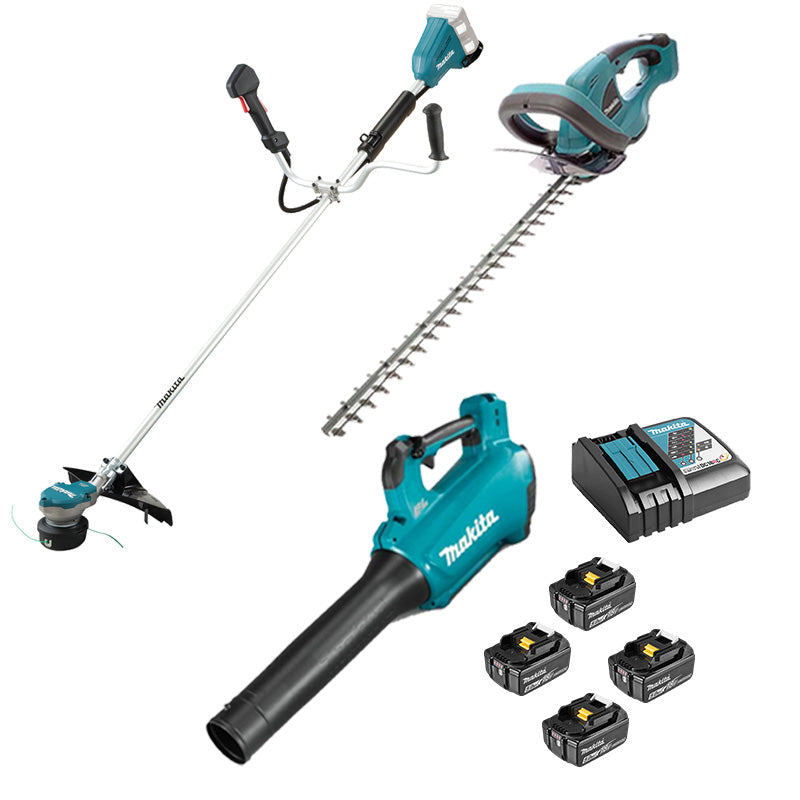 DLXRT04 MAKITA 3 Gartengeräte 18V LXT (DUR368AZ + DUH523Z + DUB184Z + 4 x 5Ah + DC18RC)