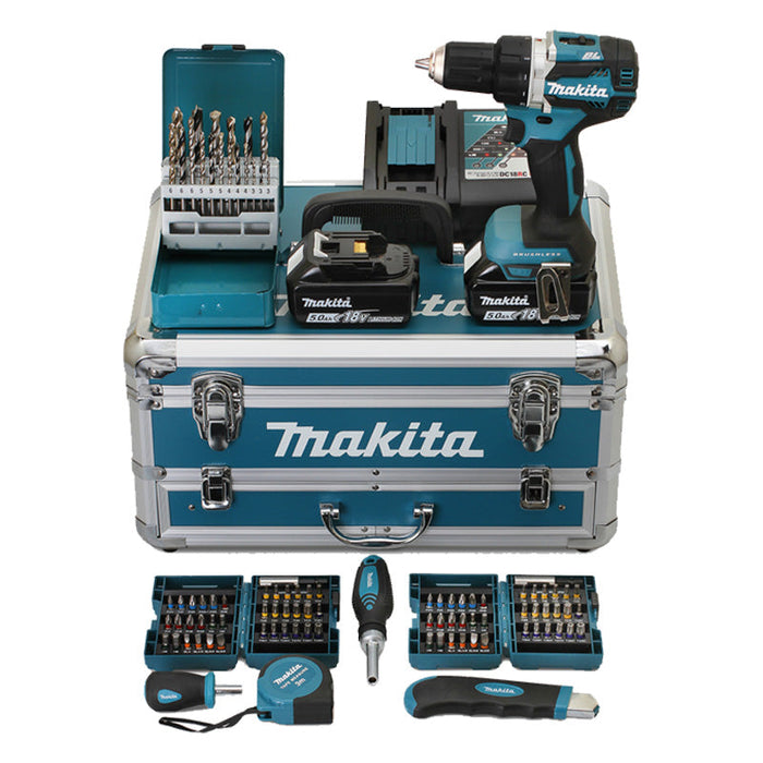Akku-Bohrschrauber MAKITA LXT DDF484RTX6 mit Zubehör + Lautsprecher DMR202B