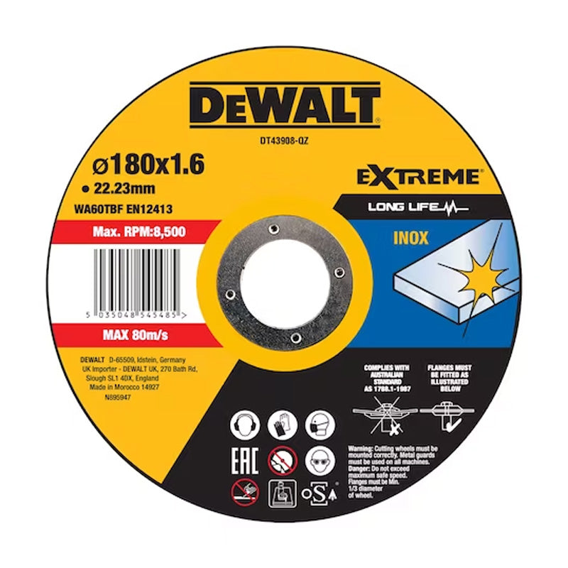 Trennscheibe für Edelstahl Ø180x22,2mm DEWALT Dicke 1,6 mm, flache Nabe