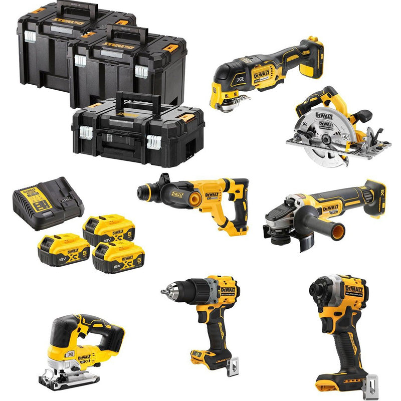 7-Maschinen-Set XR 18V - DEWALT - mit 3 Akkus 18V 5,0 Ah - Ladegerät - 3 T-Stack - DCK706P3T-QW