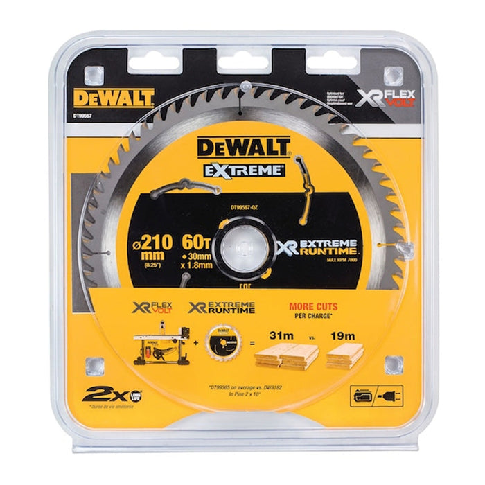 Kreissägeblatt für stationäre Sägen DEWALT DT99567-QZ Hartmetall XR Runtime Ø210x30 mm, 60 Zähne