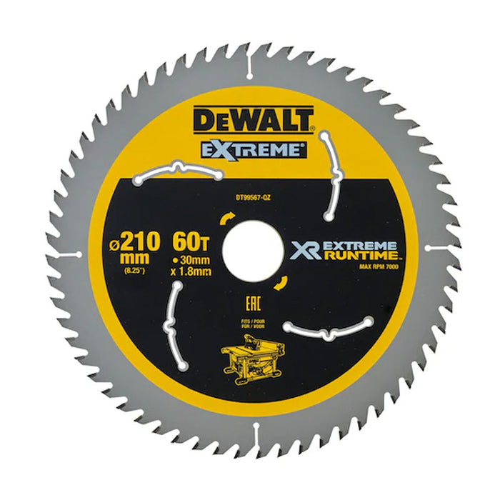 Kreissägeblatt für stationäre Sägen DEWALT DT99567-QZ Hartmetall XR Runtime Ø210x30 mm, 60 Zähne