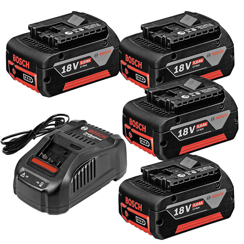 4er-Set 5Ah 18V Akkus + Ladegerät GAL 1880 CV BOSCH Professional