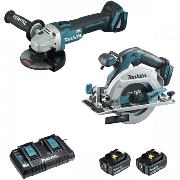 2er-Set MAKITA DLX2277PTJ (DGA506+DHS680+BL1850×2+DC18RD+MAK2&4)
