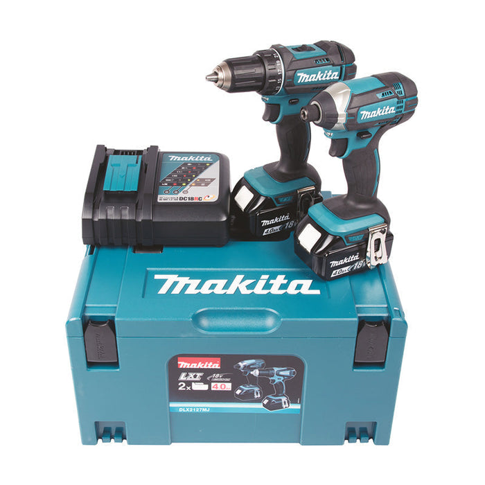 2er-Set Bohrmaschine DDF482 + Akku-Schrauber DTD152 18 V Li-Ion MAKITA DLX2127MJ mit 2 Akkus 4,0 Ah und Makpac Koffer