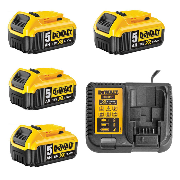 ENERGIE-Set DEWALT mit 4 Akkus 5,0 Ah 18V DCB184-XJ und einem Ladegerät DCB115-XJ