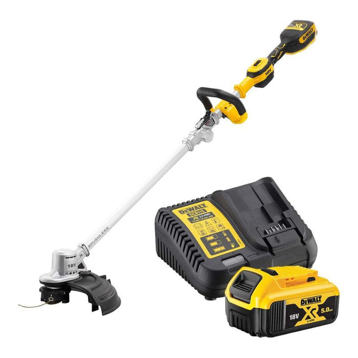 Klappbarer Akku-Rasentrimmer 18V DEWALT DCMST561P1-QW mit Ladegerät und 5,0-Ah-Akku