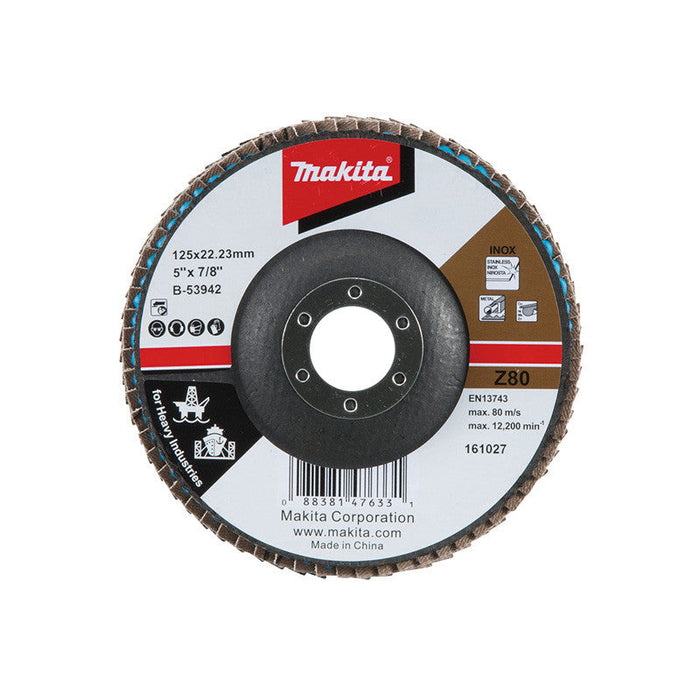 Fächerschleifscheibe Ø 125 x 22,23 mm, Z80, Metalle, Stahl MAKITA B-53942