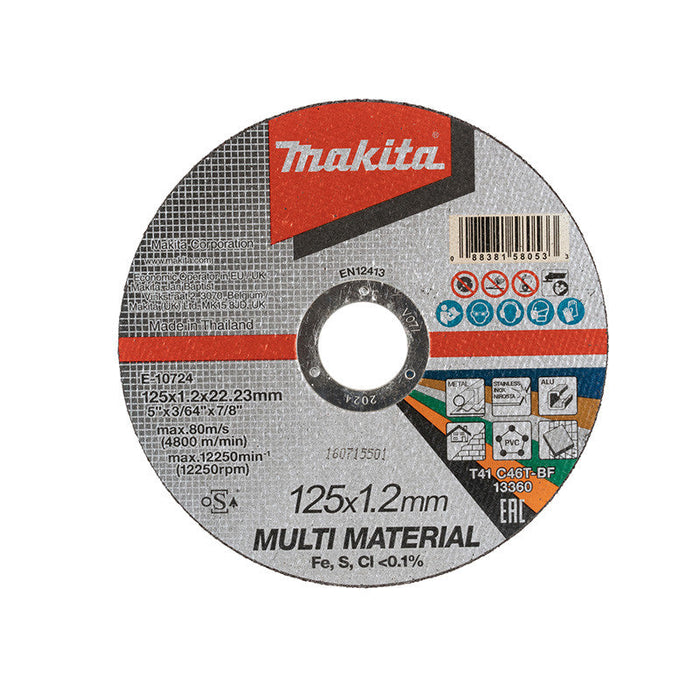 Dünne Trennscheibe 125 x 1,2 x 22,23 mm MAKITA E-10724, C46T, Multi-Material