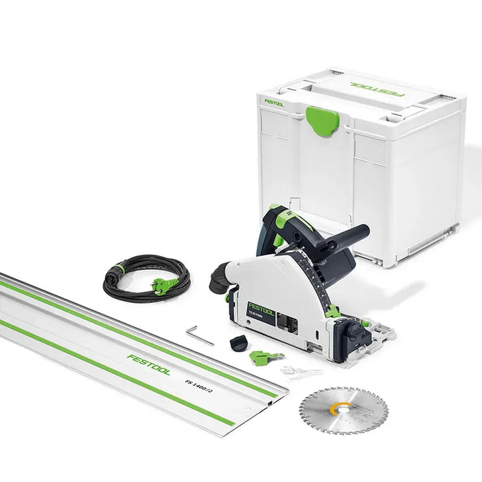 Festool - Tauchsäge TS 55 FEBQ-Plus-FS mit Kreissägeblatt Wood Fine WD42 und einer Führungsschiene FS 1400/2 - 577010