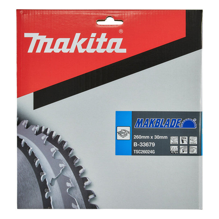 Hartmetall-Sägeblatt MAKITA MAKBLADE B-33679, für Tischkreissägen, 260/30/24 Holz