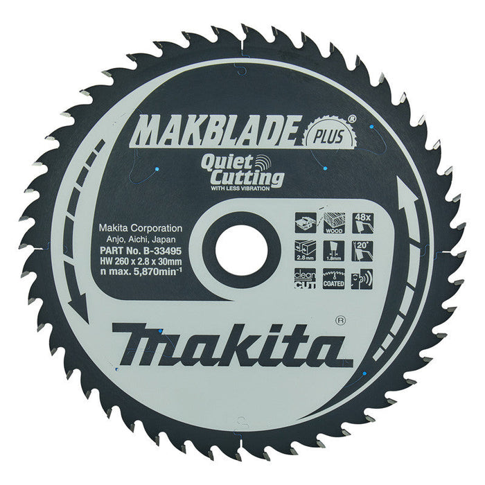 Kreissägeblatt MAKITA B-33495, Makblade+ T.C.T, 260 x 30 mm, 48 Zähne, für Holz