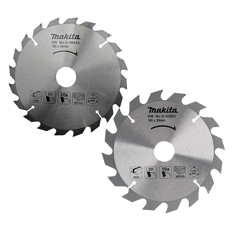 2er-Set Hartmetall-Holzsägeblätter MAKITA D-20052 185x30mm, 16/20 Zähne, für Kreissägen