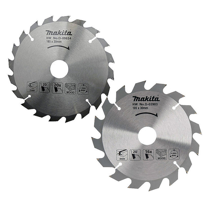 2er-Set Hartmetall-Holzsägeblätter MAKITA D-20052 185x30mm, 16/20 Zähne, für Kreissägen