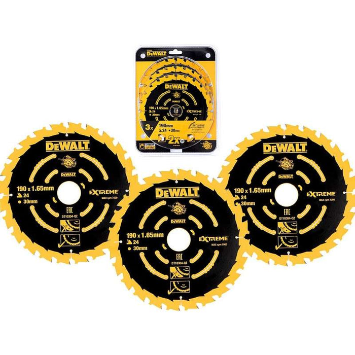 3er-Set Sägeblätter Ø 190 mm DEWALT DT10399-QZ EXTREME für Kreissäge