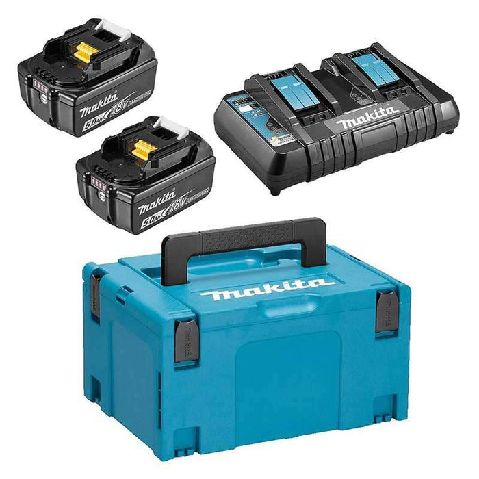 Energie-Set MAKITA 197629-2 18V Li-Ion (2 Akkus 5,0 Ah + 1 Doppelladegerät) mit MAKPAC-Koffer