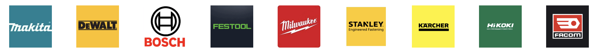 Makita, DeWalt, Bosch, Festool, Milwaukee, Stanley, Kärcher, HiKOKI und Facom